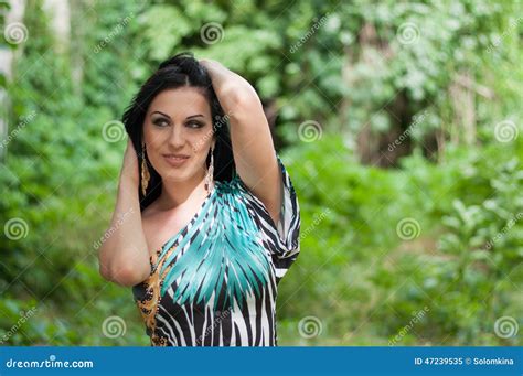 Beautiful Slim Brunette Girl On A Walk Stock Image Image Of Joyful