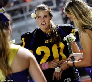 female quarterback trades helmet for tiara as she is crowned homecoming