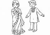 Coloring Indian Pages Clothing Children Traditional sketch template