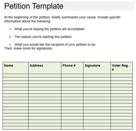 printable petition templates word  collections