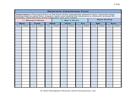 bathroom cleaning log template restroom cleaning log template business