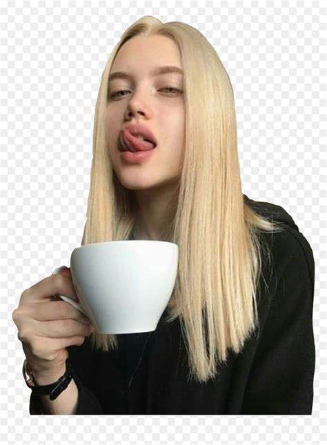 sticker girl blonde aesthetic coffee drinking blonde straight hair aesthetic hd png