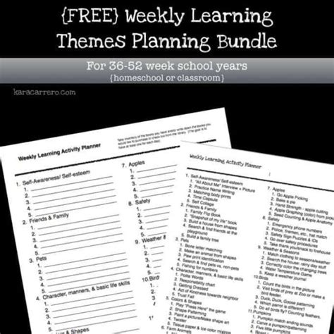 weekly learning themes   planner downloads