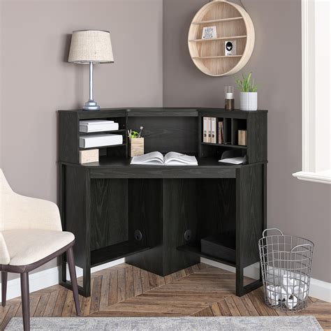 mainstays corner desk  hutch black oak kosovo ubuy