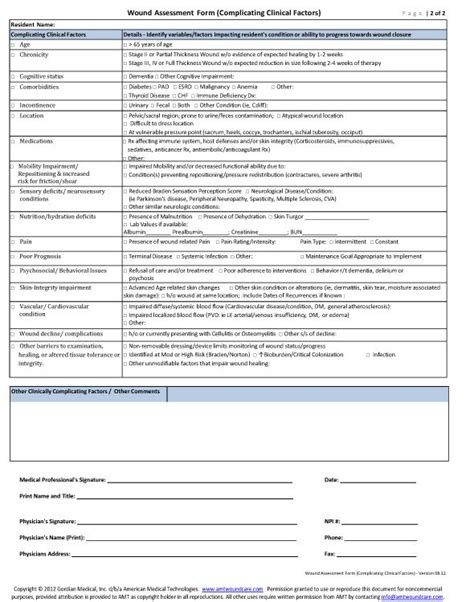 sample wound care documentation form nursing assessment nursing