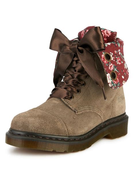 dr martens dr martens aimilie suede fold  floral  boots  gray taupeburnished lyst