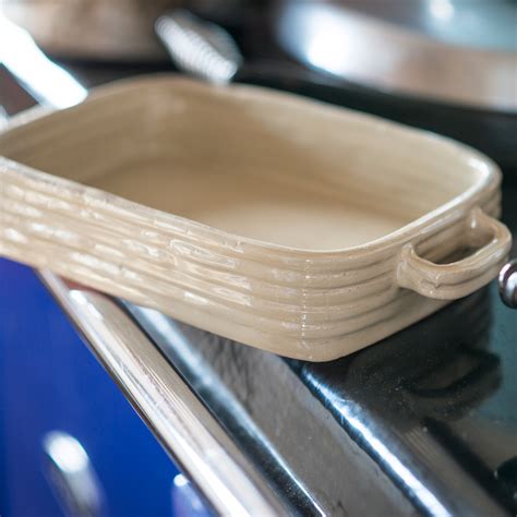 handmade ceramic baking dish rectangular taupe
