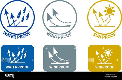 set  weather resistance icons water wind  sun proof signs  circle  rounded square
