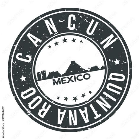 cancun mexico america stamp logo icon symbol design skyline city stock