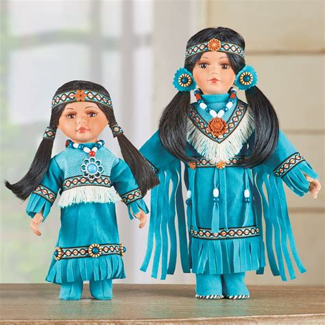 porcelain turquoise outfit native american sister dolls