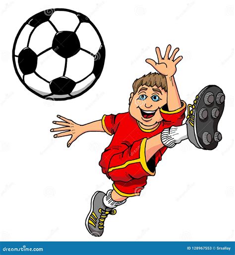 cartoon illustration   kid kicking  soccer ball stock vector