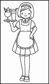 Coloring Waitress Waiter Helpers Profession Professions Coloringpagesfortoddlers Profesiones sketch template
