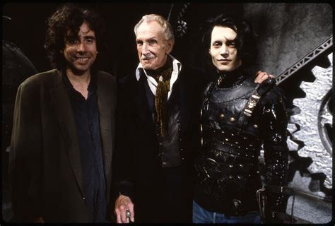 Tim Burton Vincent Price And Johnny Depp On The Set Of Edward