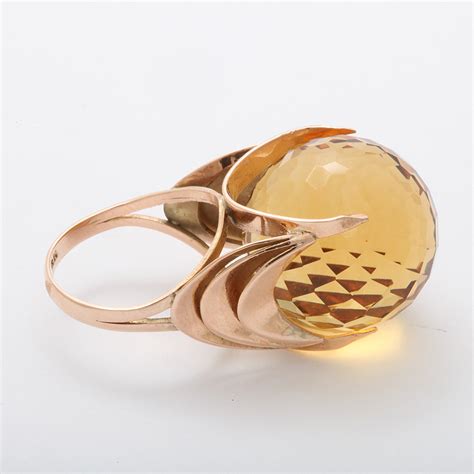 la vieille russie faceted spherical citrine ring
