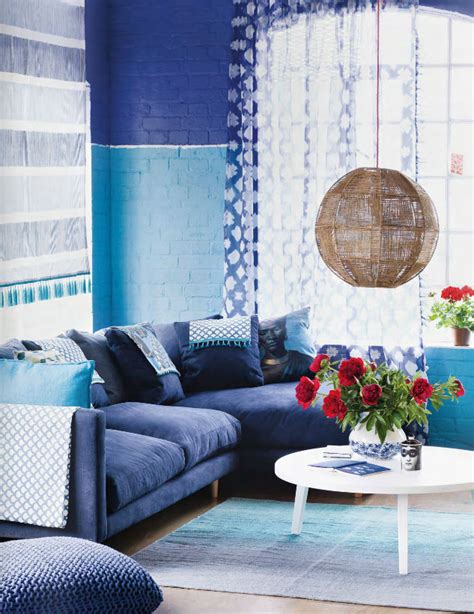 two toned blue living interiors by color