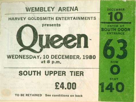 queen ticket   show  wembley arena   game     concert pinterest