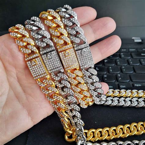 Mens Hip Hop Iced Out Jewelry Sets Aaa Rhinestone Necklace Bracelet