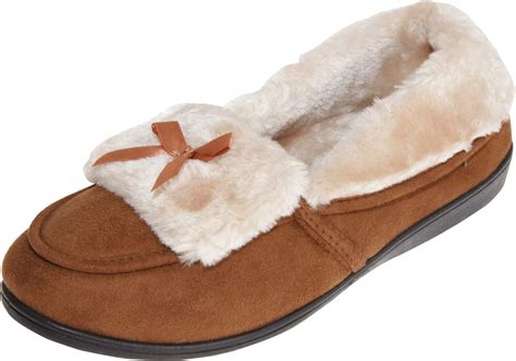 amazoncom slumberzzz womensladies moccasin style slippers