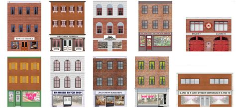 main street storefronts paper building kit set  building kits