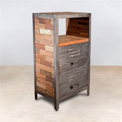 meuble de rangement bois recycle  niche   tiroirs metal xxcm