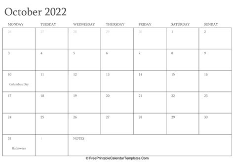 editable calendar template october  customize  print