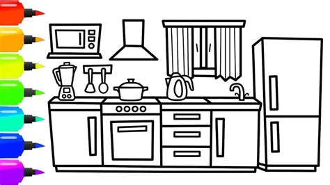 simple kitchen scene coloring google search