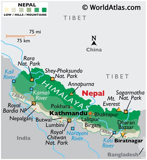 nepal maps including outline  topographical maps worldatlascom