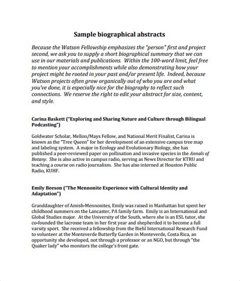 biography samples sample templates