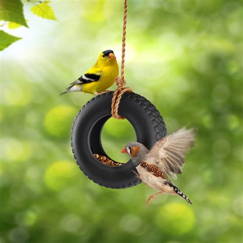 swingtime ceramic tire swing bird feeder  green head