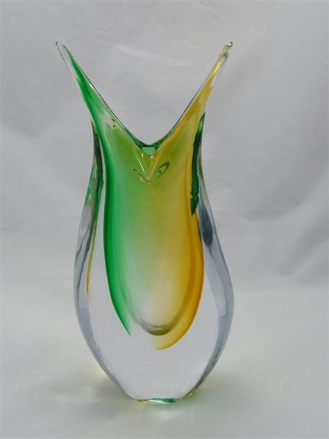 Murano Glass Vase Green Amber Murano Glass Murano