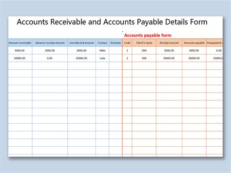 excel  corporate accounts receivable  accounts payable details formxlsx wps  templates