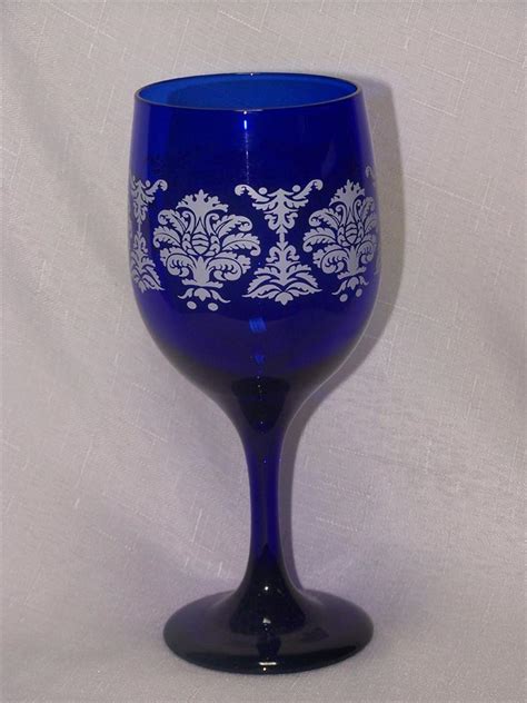 Libbey Glass 4 Premiere Cobalt Blue White Lace Wine