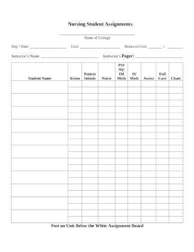 nursing student assignment sheet templates   word