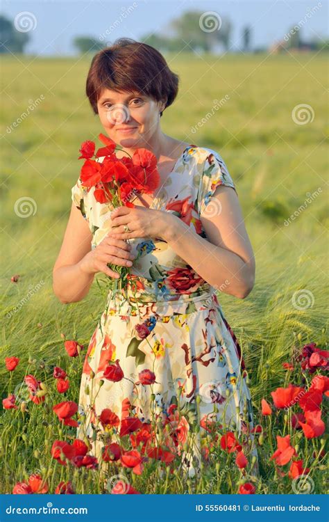 Woman In Field Of Poppies Stock Image Image Of Female 55560481