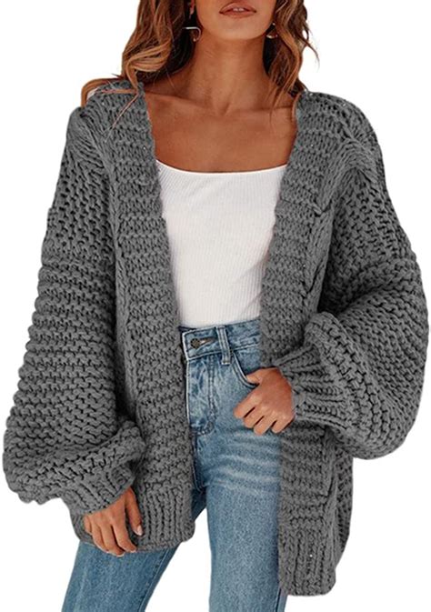 puimentiua womens open front chunky knit cardigan sweater long sleeve
