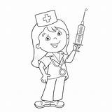 Doctor Coloring Outline Syringe Cartoon Kids Medicine Book sketch template