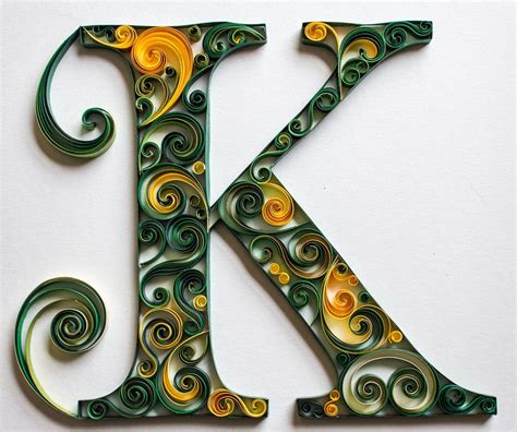 quilled letter  monogram green swirls quilling letters paper