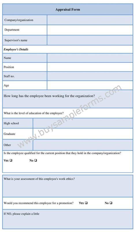 printable appraisal form template buy sample forms