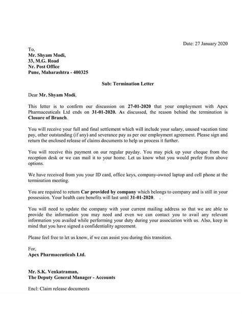 employee termination letter excel template exceldatapro