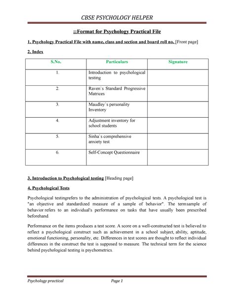 psychology practical file class xii format  psychology practical file  psychology