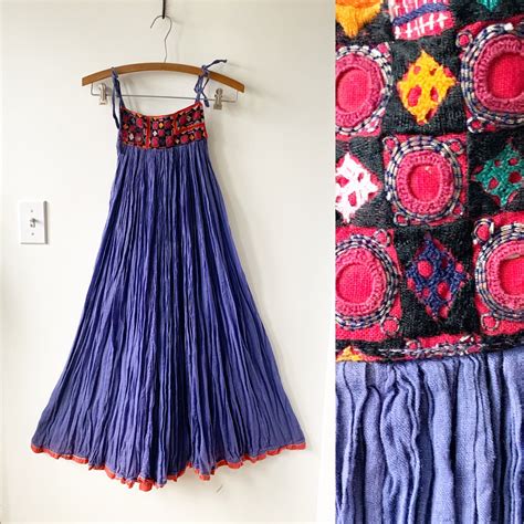 vintage 70s indian cotton dress boho hippie sun dress embroidered