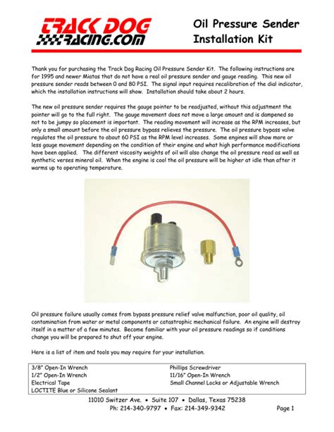 oil pressure sender installation kit