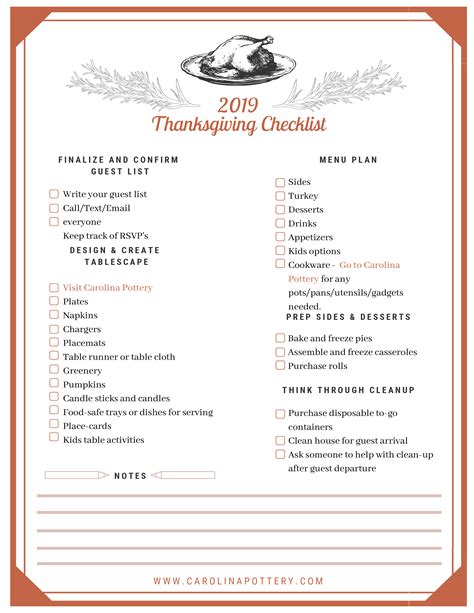 thanksgiving checklist printable carolina pottery