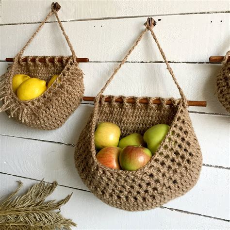 jute wall basket hanging fruit basket boho style  tier etsy
