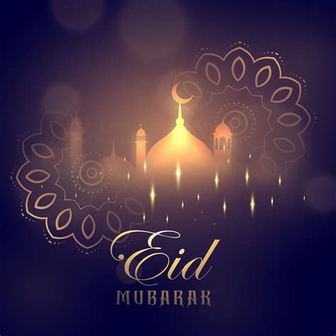 eid mubarak greeting card design  glowing mosque  mandala