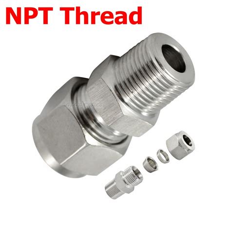 pcs  npt  mm double ferrule tube compression fitting male thread connector npt stainless
