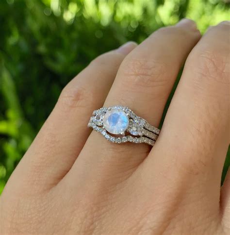 moonstone engagement  vintage ring set  moonstone bridal ring deco set  stone