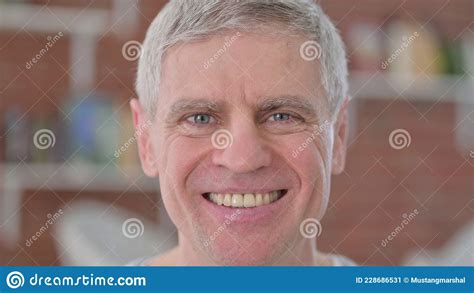 Close Up Of Cheerful Old Man Smiling At Camera Stock Image Image Of