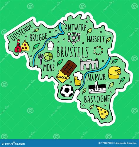 colored sticker  hand drawn doodle belgium map stock vector