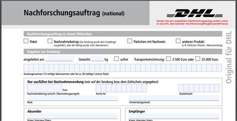 wwwdhldenachforschungsauftrag paket national formular